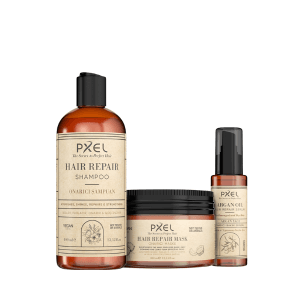 PXEL Onarıcı Şampuan - Maske - Argan Serum 3’lü Set | Yıpranmış ve Kuru Saçlar İçin Yoğun Bakım |400 ML, 300 ML, 75 ML