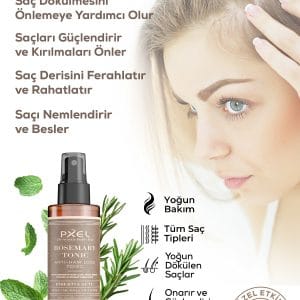 Pxel Dökülme Önleyici Şampuan - Biberiye Suyu Saç Bakım Toniği 2’Li Set | Zayıflayan İncelen Ve Dökülen Saçlar |400 Ml, 150 Ml 15 Leta Kozmetik
