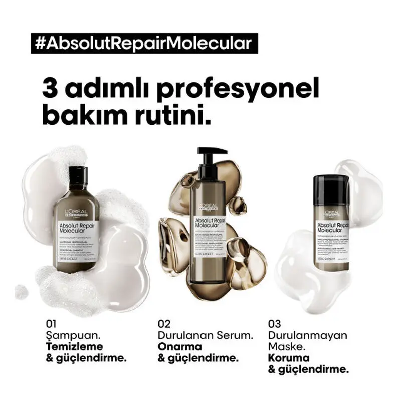 L’oréal Professionnel Absolut Repair Molecular Şampuan 300 Ml – Yıpranmış Saçlar İçin Onarıcı Ve Güçlendirici Temizlik 6 loreal professional 3 adimli bakim rutini