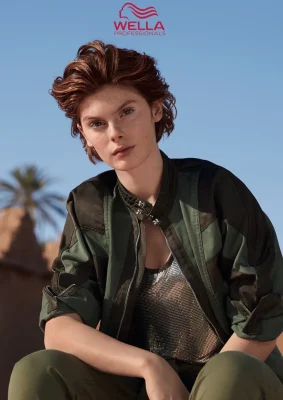 Koleston Perfect Vibrant Reds serisi ile bakır kızıl saç rengi — Wella Professionals kampanya görseli