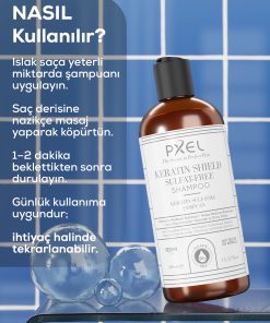 PXEL Keratin Shield Sulfate-Free Shampoo, saçın doğal nem dengesini koruyarak nazik fakat etkili temizlik sağlamak üzere geliştirilmiş sülfatsız bir şampuandır. Keratin, bitkisel proteinler, amino asit kompleksi ve fermente mineral içerikleri sayesinde saç tellerini güçlendirmeye, onarmaya ve dış etkenlere karşı korumaya yardımcı olur.