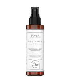 PXEL Keratin Shield Elixir Leave-In Milk Spray, yıpranmış ve nem ihtiyacı olan saçlar için özel olarak geliştirilmiş durulanmayan süt formüllü bakım spreyidir. Bitkisel proteinler, amino asit kompleksi, vitaminler ve fermente mineral içerikleri sayesinde saç tellerini derinlemesine besler, onarır ve gün boyu koruma sağlar.