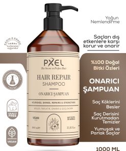 PXEL Saç Onarıcı Şampuan, yıpranmış ve güçsüz saçların ihtiyaç duyduğu onarıcı ve besleyici bakımı sağlamak üzere özel olarak geliştirilmiştir. Bitkisel özler, protein kompleksleri ve nem tutucu amino asitler içeren formülü sayesinde saç tellerini nazikçe temizlerken aynı zamanda güçlendirmeye ve yeniden yapılandırmaya yardımcı olur.