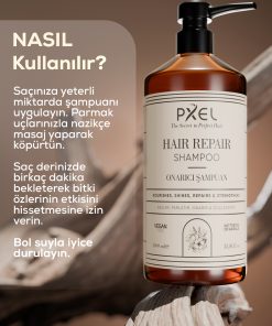 PXEL Saç Onarıcı Şampuan, yıpranmış ve güçsüz saçların ihtiyaç duyduğu onarıcı ve besleyici bakımı sağlamak üzere özel olarak geliştirilmiştir. Bitkisel özler, protein kompleksleri ve nem tutucu amino asitler içeren formülü sayesinde saç tellerini nazikçe temizlerken aynı zamanda güçlendirmeye ve yeniden yapılandırmaya yardımcı olur.