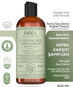 Pxel Scalp Balance Anti-Dandruff Shampoo 400 Ml | Kepeğe Karşı Etkili Bakım | Dengeli Saç Derisi, Temiz Ve Ferah Saçlar 7 PXEL Scalp Balance Anti-Dandruff Shampoo, kepek oluşumuna karşı etkili bakım sağlamak ve saç derisinin doğal dengesini korumak için özel olarak formüle edilmiştir. Piroctone Olamine içeren formülü sayesinde kepeğe neden olan faktörlerin azaltılmasına yardımcı olurken, saç derisini nazikçe temizler ve ferahlatır.