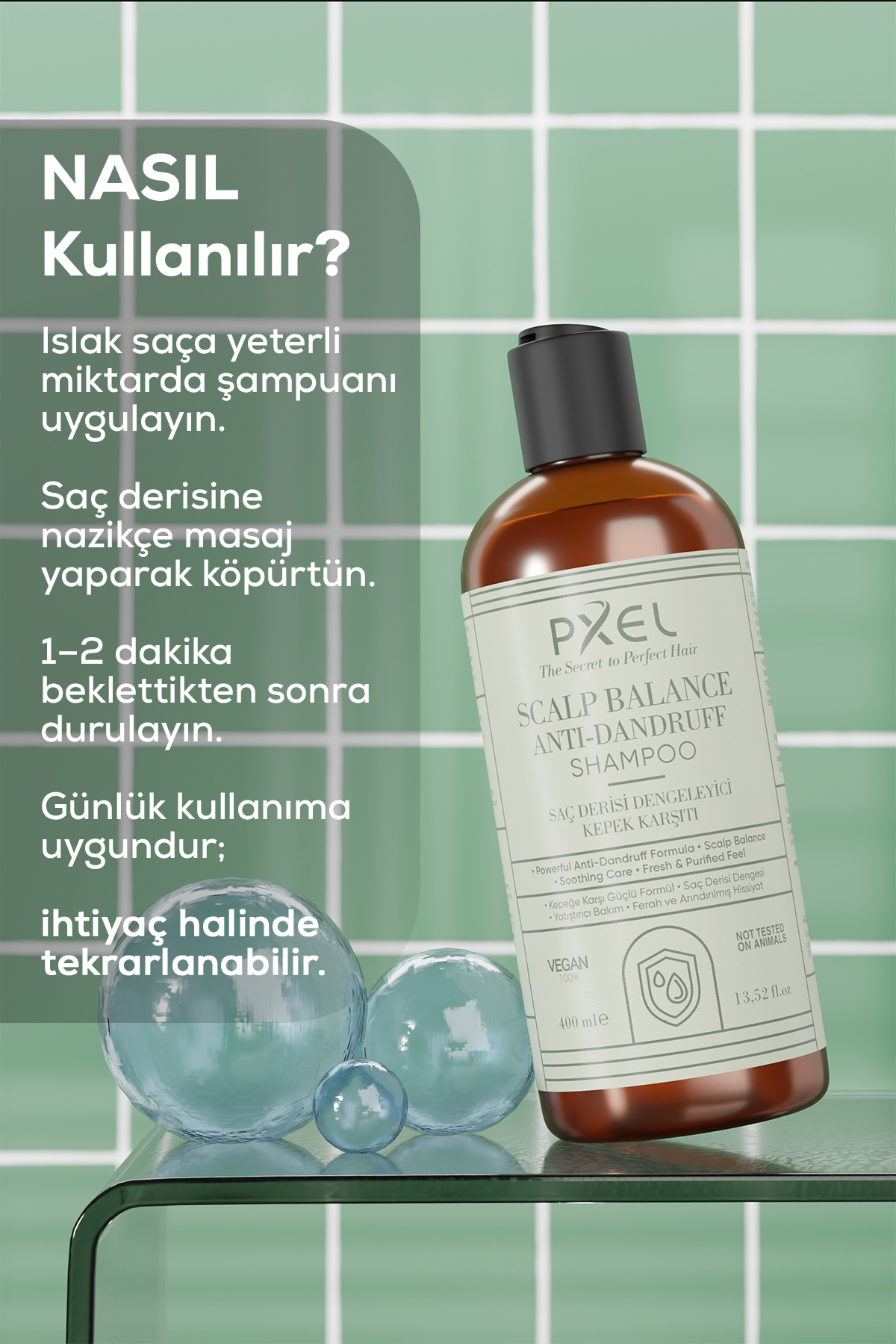 Pxel Scalp Balance Anti-Dandruff Shampoo 400 Ml | Kepeğe Karşı Etkili Bakım | Dengeli Saç Derisi, Temiz Ve Ferah Saçlar 5 PXEL Scalp Balance Anti-Dandruff Shampoo, kepek oluşumuna karşı etkili bakım sağlamak ve saç derisinin doğal dengesini korumak için özel olarak formüle edilmiştir. Piroctone Olamine içeren formülü sayesinde kepeğe neden olan faktörlerin azaltılmasına yardımcı olurken, saç derisini nazikçe temizler ve ferahlatır.