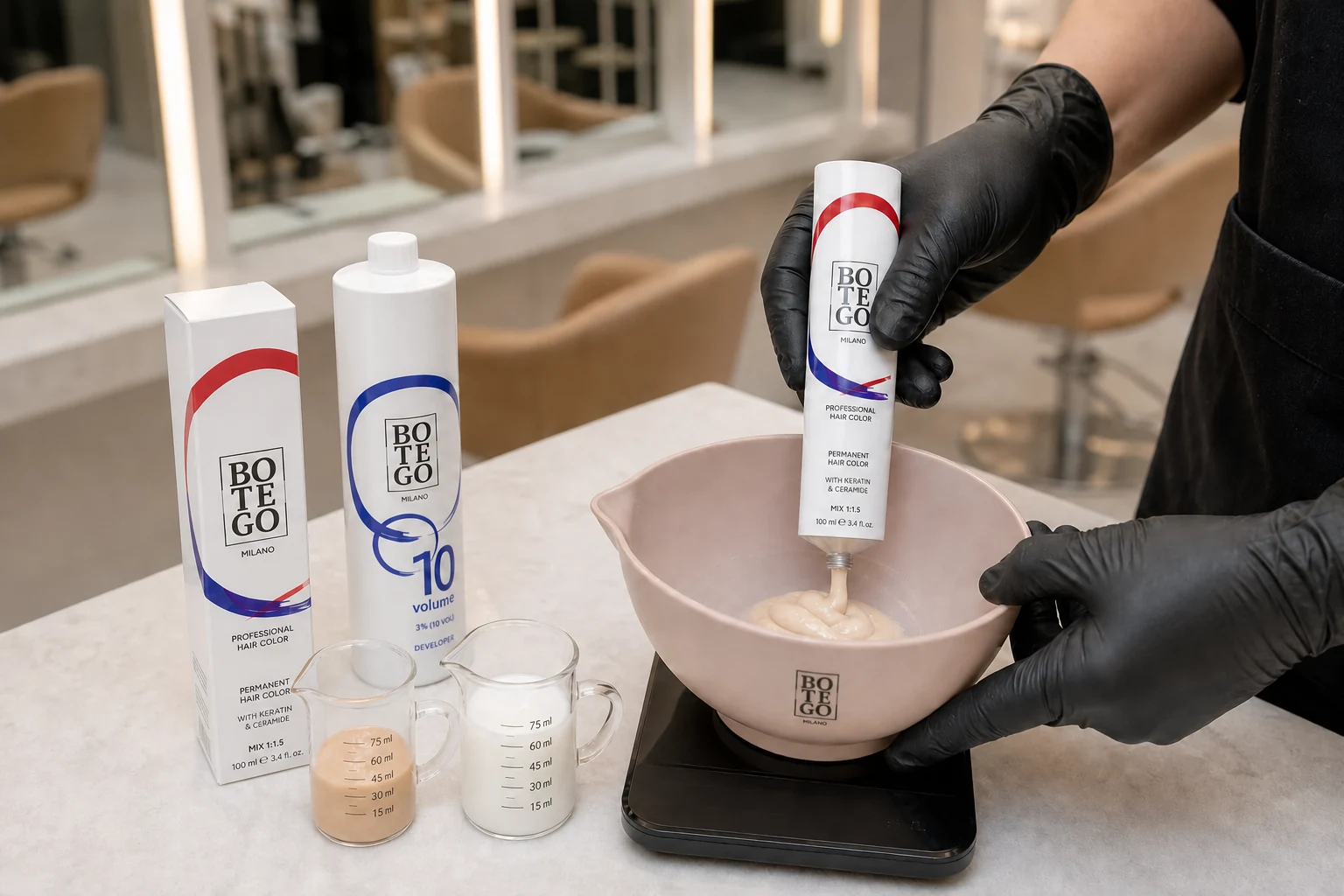 Botego Milano Bayiliği Veren Kozmetik Firmaları 5 Botego Milano 1:1,5 karışım oranı — 100 ml boyaya 150 ml oksidan