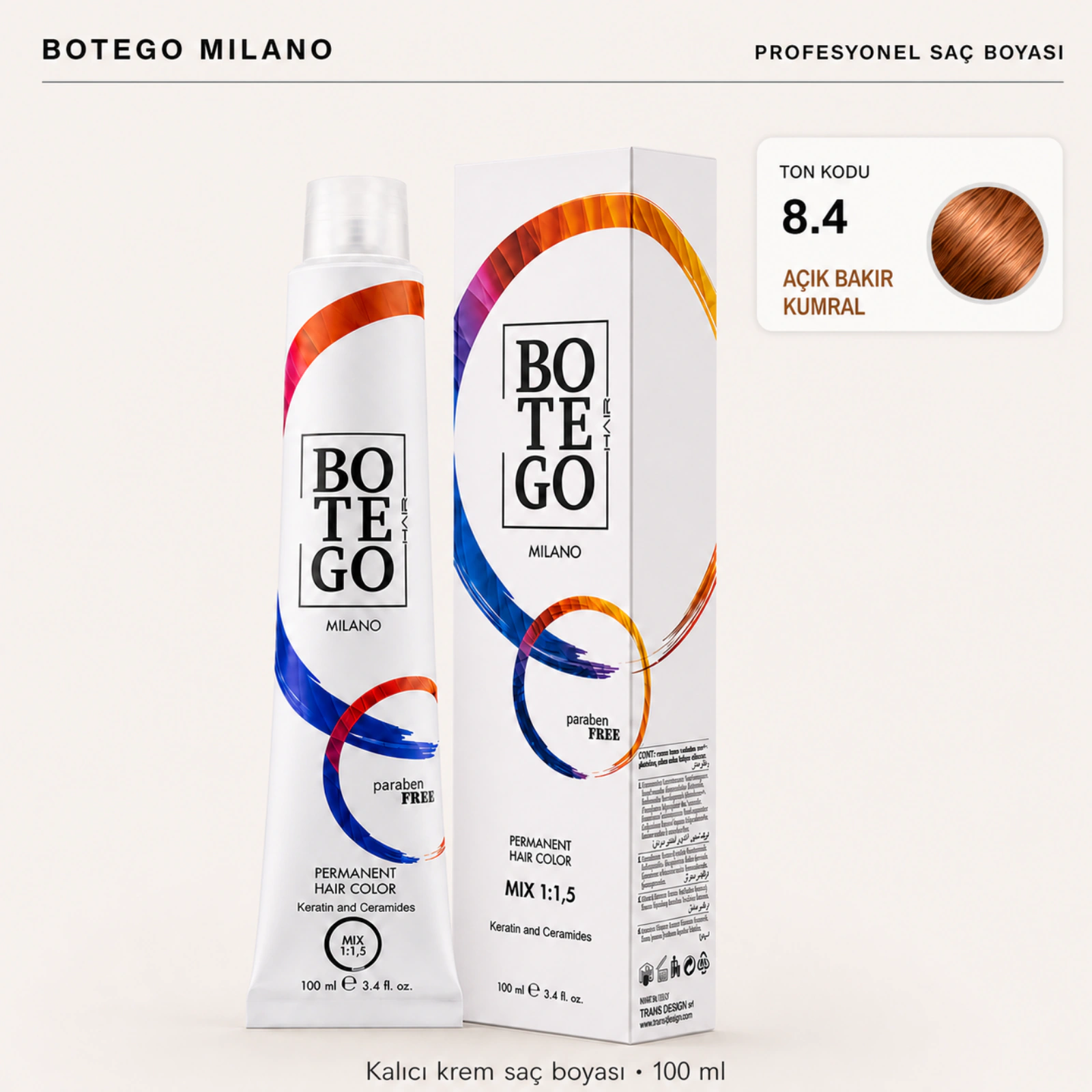 Botego Milano 8.4 Açık Bakır Kumral Saç Boyası 100 Ml 4 Botego Milano 8.4 Açık Bakır Kumral Saç Boyası 100 ml - Görsel 2