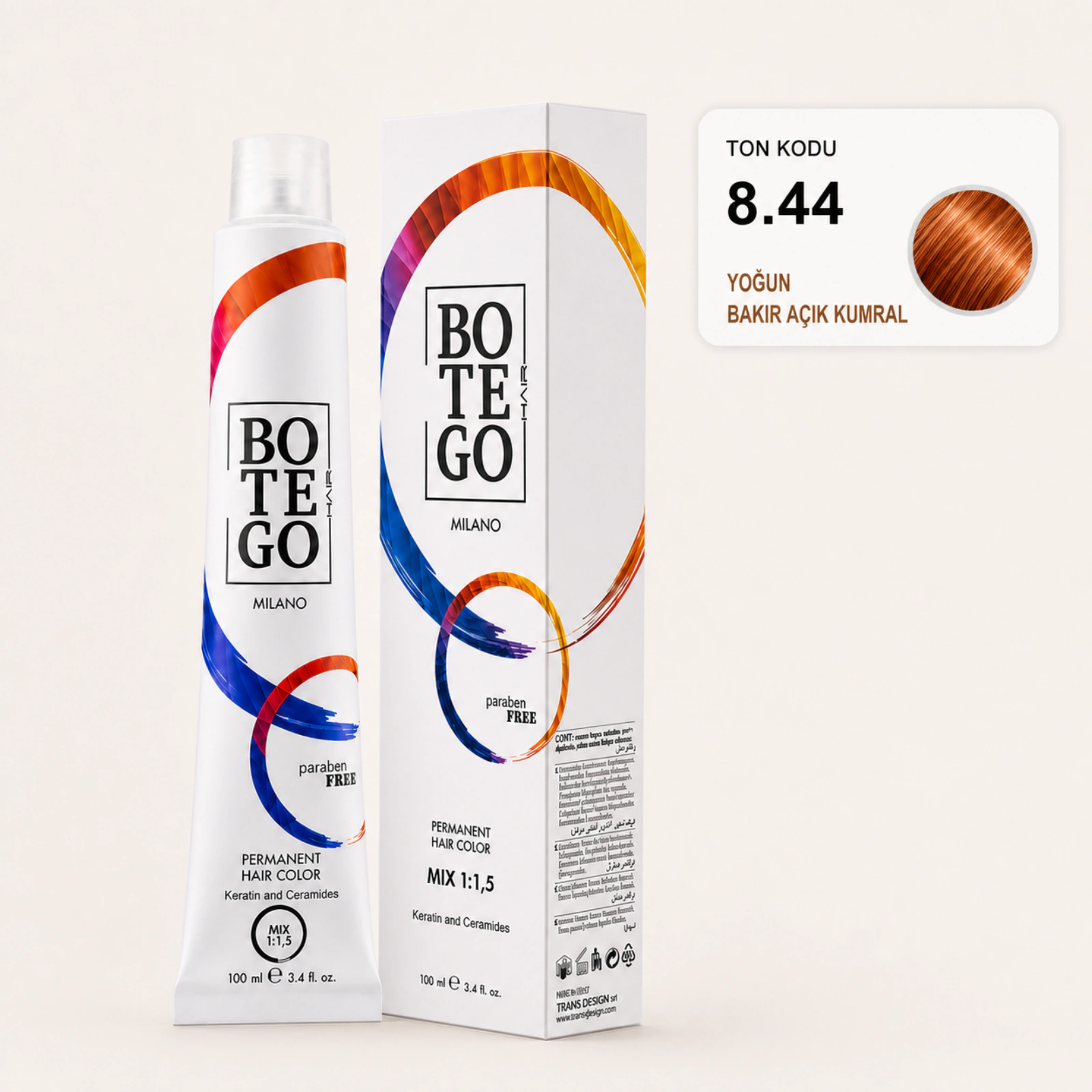 Botego Milano 8.44 Yoğun Bakır Açık Kumral Saç Boyası 100 Ml 4 Botego Milano 8.44 Yoğun Bakır Açık Kumral Saç Boyası 100 ml - Görsel 2