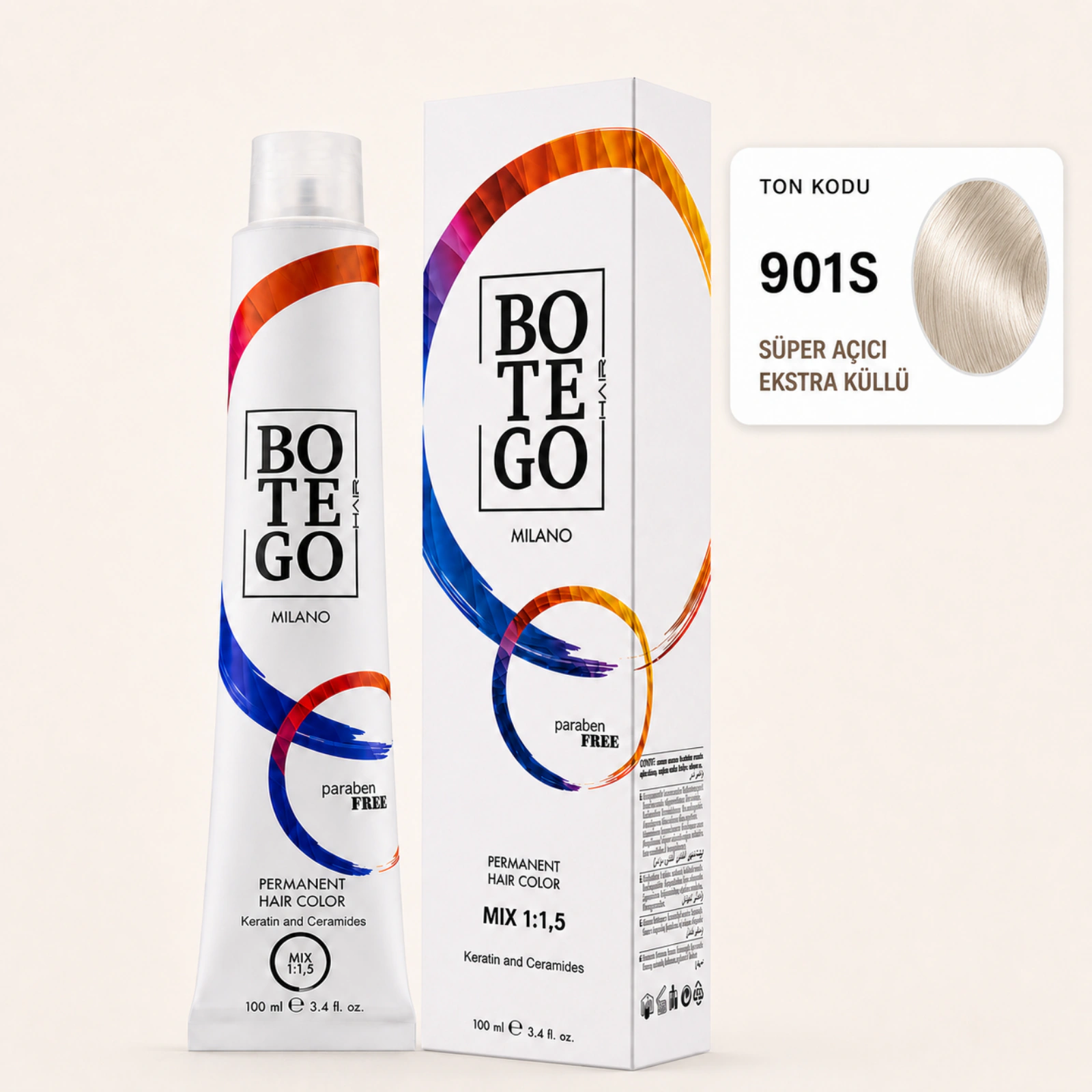 Botego Milano 901S Süper Açıcı Ekstra Küllü Saç Boyası 100 Ml 4 Botego Milano 901S Süper Açıcı Ekstra Küllü Saç Boyası 100 ml - Görsel 2