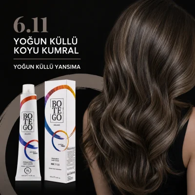 Botego Milano 6.11 Yoğun Küllü Koyu Kumral ile boyanmış saç sonucu