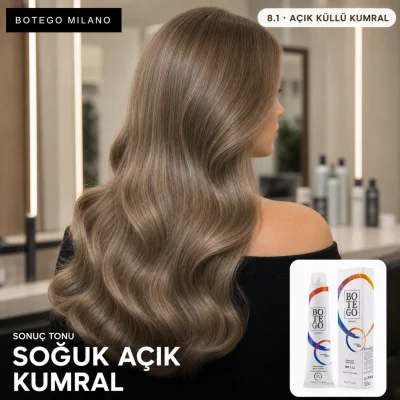 Botego Milano 8.1 Açık Küllü Kumral ile boyanmış saç sonucu