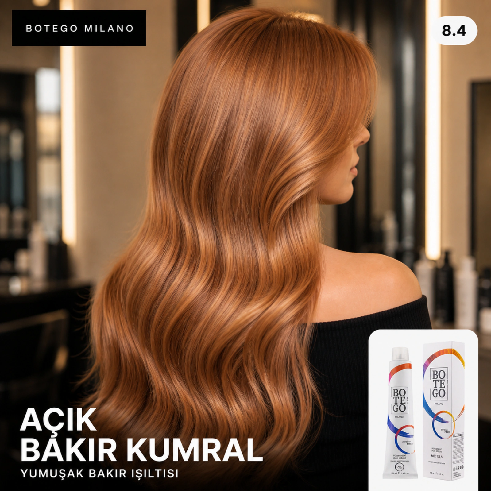 Botego Milano 8.4 Açık Bakır Kumral Saç Boyası 100 Ml 5 Botego Milano 8.4 Açık Bakır Kumral Saç Boyası 100 ml - Görsel 3