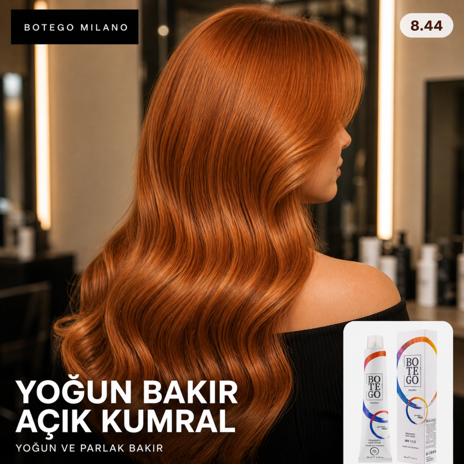 Botego Milano 8.44 Yoğun Bakır Açık Kumral Saç Boyası 100 Ml 5 Botego Milano 8.44 Yoğun Bakır Açık Kumral Saç Boyası 100 ml - Görsel 3
