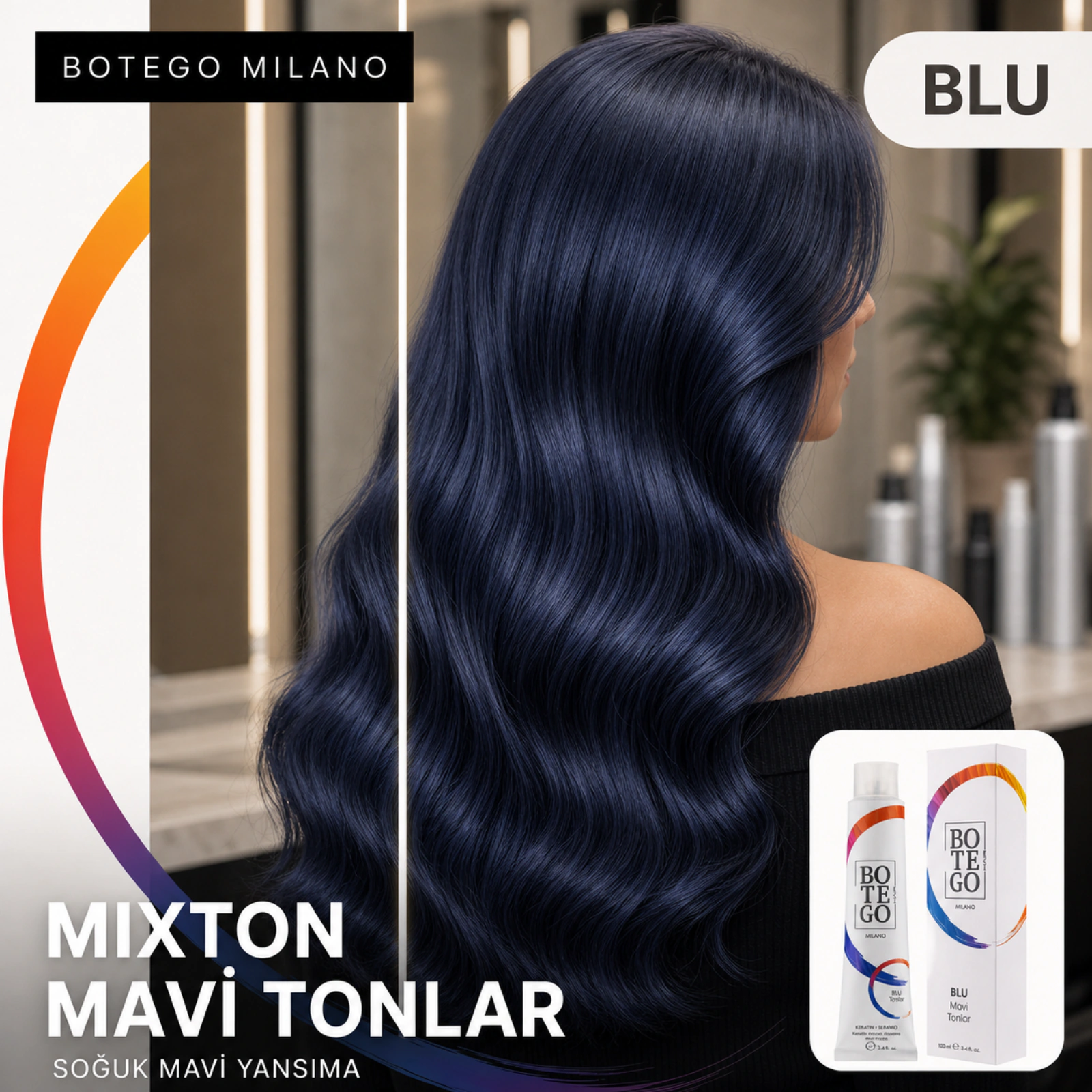 Botego Milano Blu Mixton Mavi Tonlar Saç Boyası 100 Ml 5 Botego Milano BLU Mixton Mavi Tonlar Saç Boyası 100 ml - Görsel 3