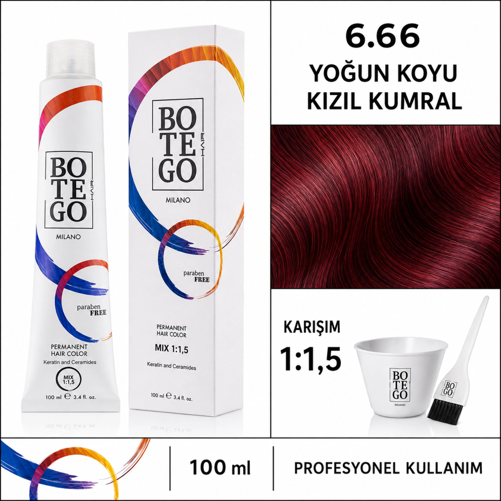 Botego Milano 6.66 Yoğun Koyu Kızıl Kumral Saç Boyası 100 Ml 6 Botego Milano 6.66 Yoğun Koyu Kızıl Kumral Saç Boyası 100 ml - Görsel 4