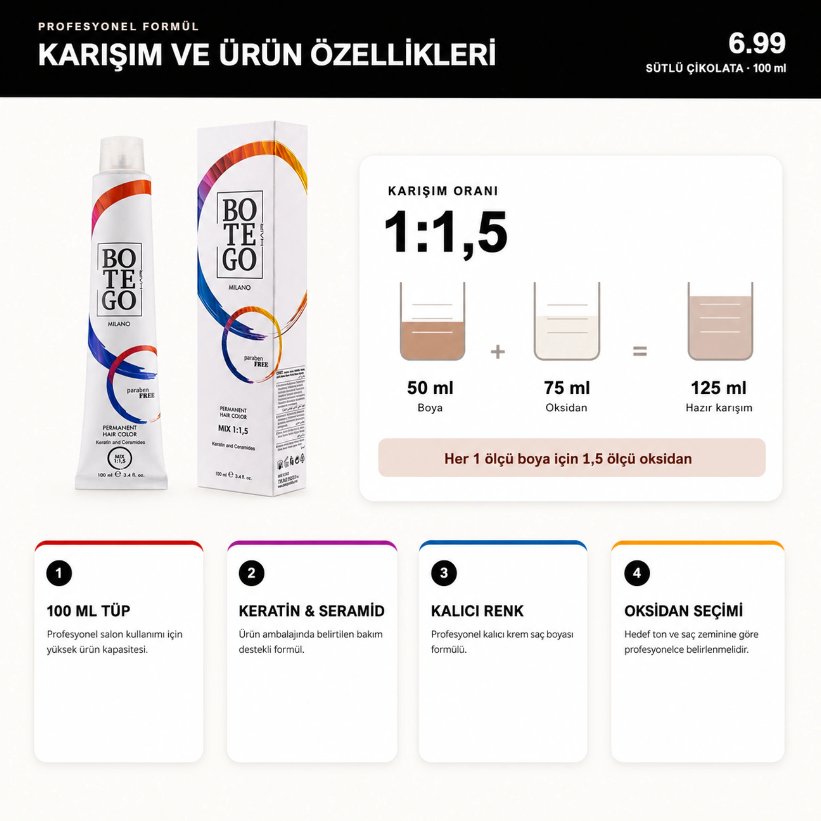 Botego Milano 6.99 Sütlü Çikolata Saç Boyası 100 Ml 6 Botego Milano 6.99 Sütlü Çikolata Saç Boyası 100 ml - Görsel 4