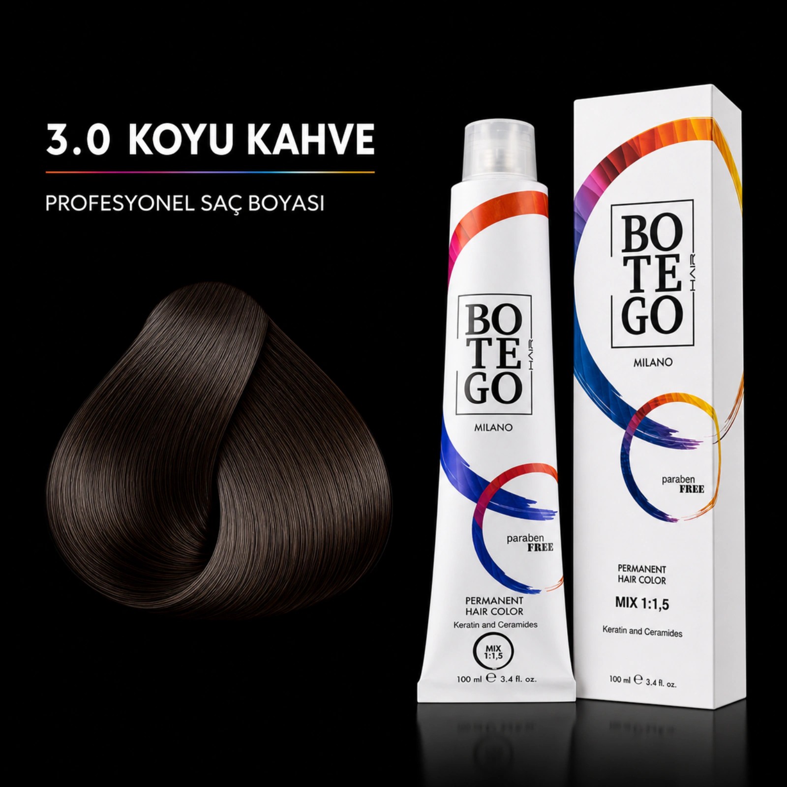 Botego Milano 3.0 Koyu Kahve Saç Boyası 100 Ml 3 Botego Milano 3.0 Koyu Kahve Saç Boyası 100 ml