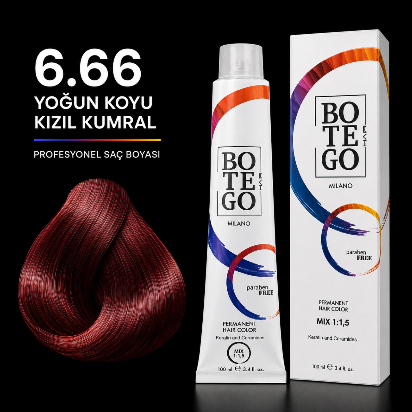 Botego Milano 6.66 Yoğun Koyu Kızıl Kumral Saç Boyası 100 Ml 3 Botego Milano 6.66 Yoğun Koyu Kızıl Kumral Saç Boyası 100 ml