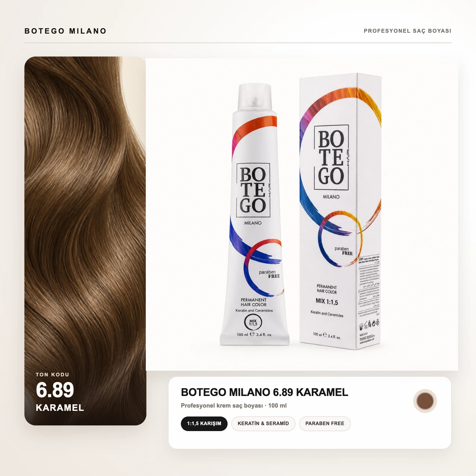 Botego Milano 6.89 Karamel Saç Boyası 100 Ml 3 Botego Milano 6.89 Karamel Saç Boyası 100 ml