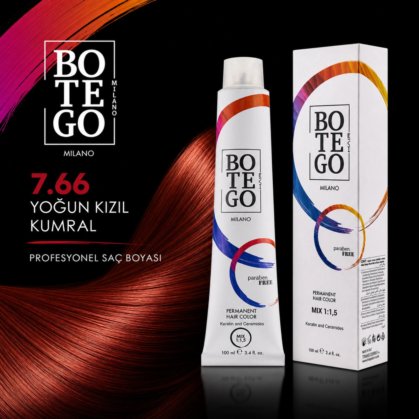 Botego Milano 7.66 Yoğun Kızıl Kumral Saç Boyası 100 Ml 3 Botego Milano 7.66 Yoğun Kızıl Kumral Saç Boyası 100 ml