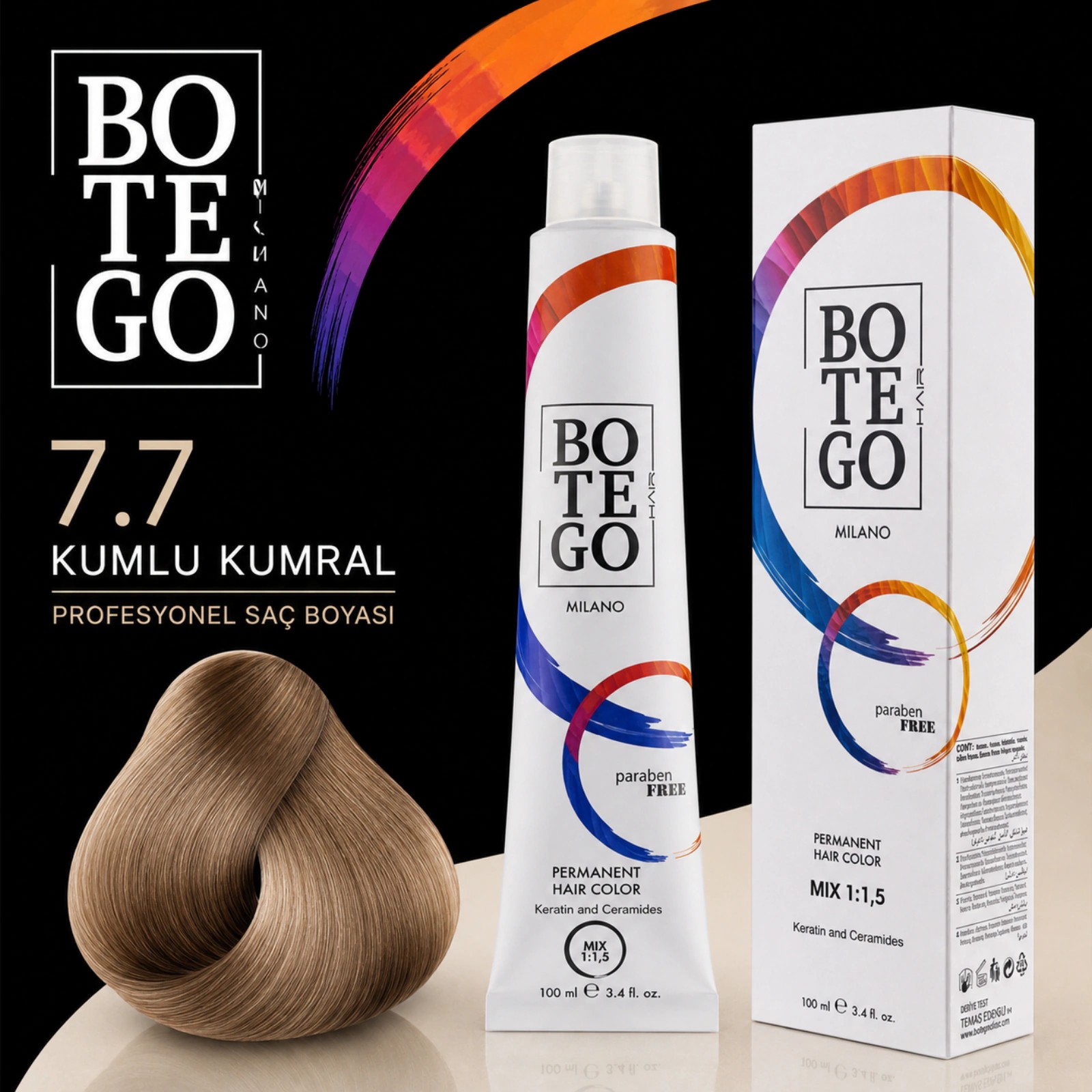 Botego Milano 7.7 Kumlu Kumral Saç Boyası 100 Ml 3 Botego Milano 7.7 Kumlu Kumral Saç Boyası 100 ml