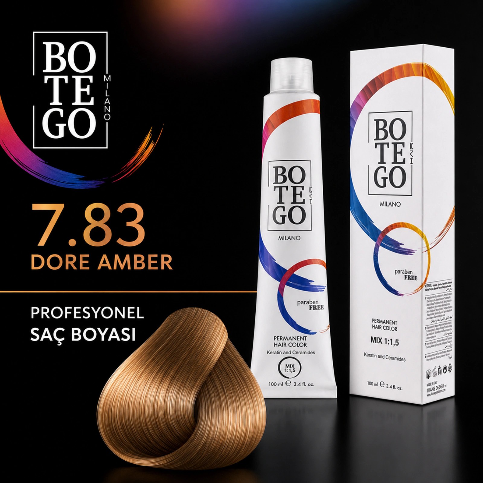 Botego Milano 7.83 Dore Amber Saç Boyası 100 Ml 3 Botego Milano 7.83 Dore Amber Saç Boyası 100 ml