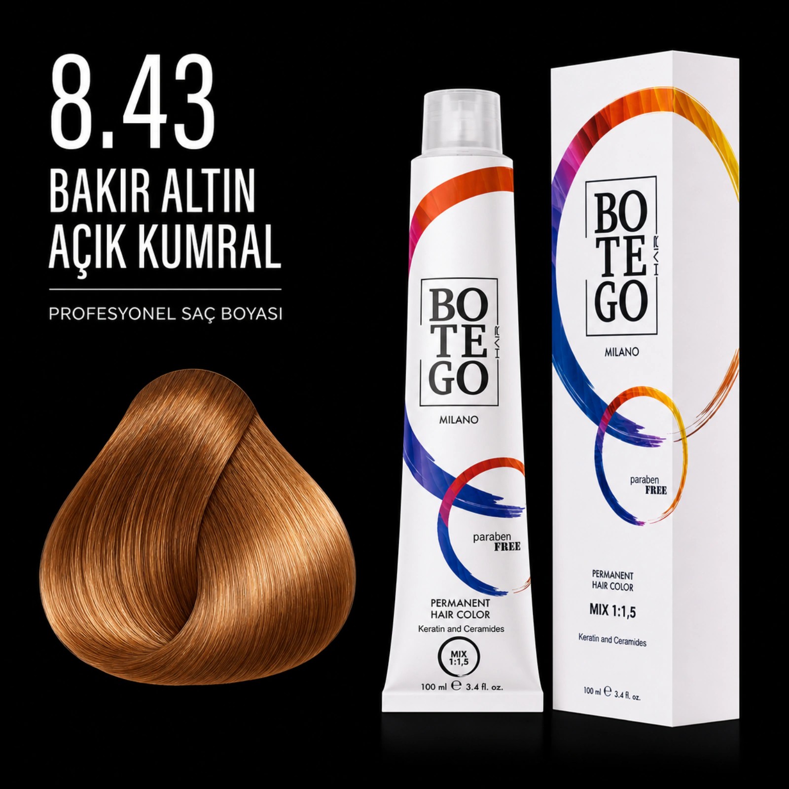 Botego Milano 8.43 Bakır Altın Açık Kumral Saç Boyası 100 Ml 3 Botego Milano 8.43 Bakır Altın Açık Kumral Saç Boyası 100 ml