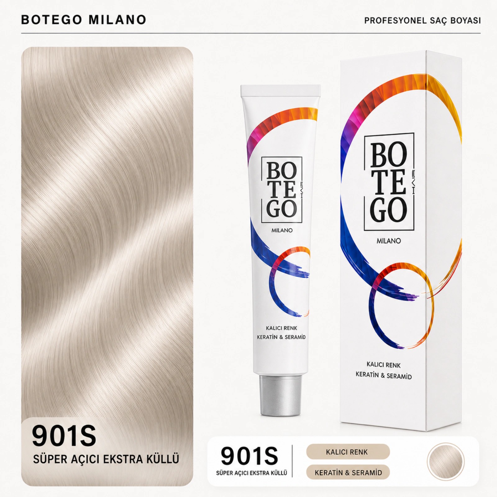 Botego Milano 901S Süper Açıcı Ekstra Küllü Saç Boyası 100 Ml 3 Botego Milano 901S Süper Açıcı Ekstra Küllü Saç Boyası 100 ml